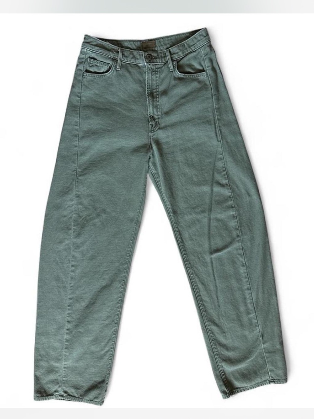 MOTHER High-Rise Relaxed Straight Jeans in Sage Green